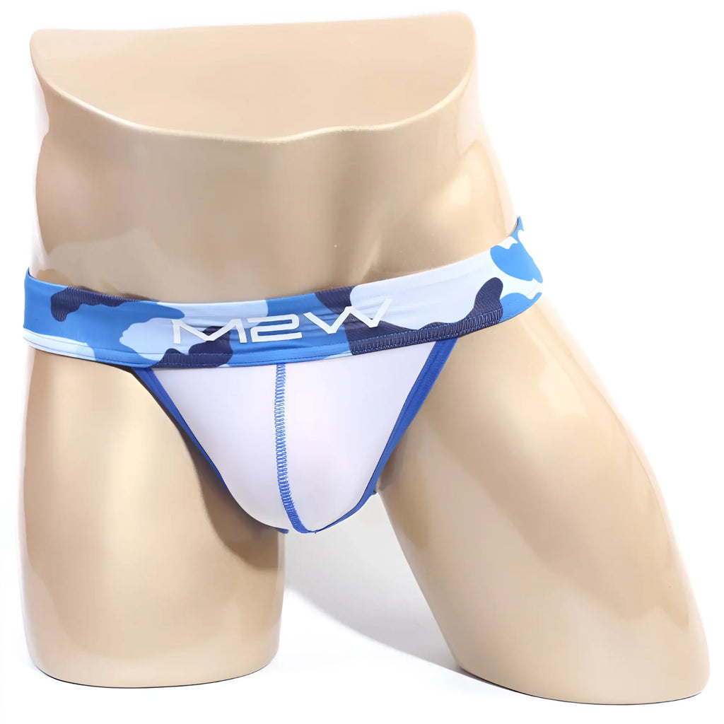 MetroMaleWear Maxim bikini briefs in blue and white camouflage pattern with snug fit for comfortable wear