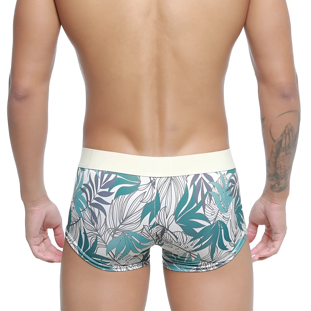 Metro male wear meadow trunk 2026-66 tropical leaf patterned men’s briefs in teal gray white with cream waistband