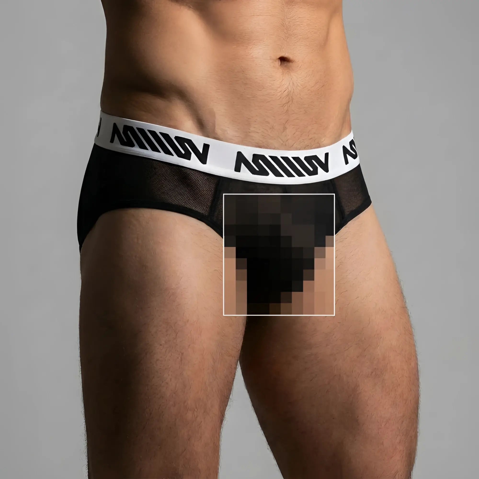 MetroMaleWear mesh hip brief black 5003-44 featuring black mesh and white elastic waistband with miiow logo