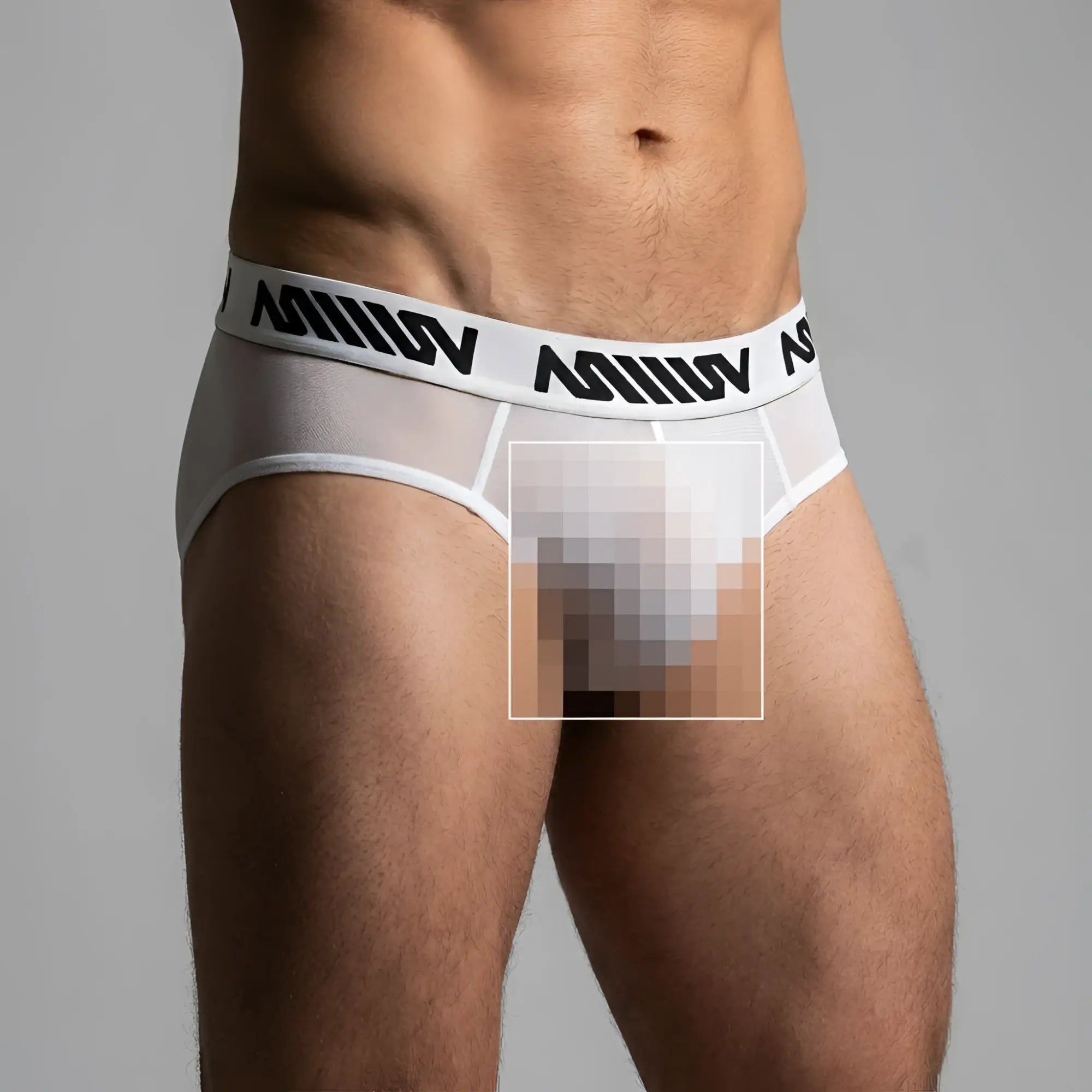 White mesh briefs with black miiw logo band metroMalewear mesh hip brief white 5003-45 side view