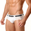 White mesh briefs with black million logo band from MetroMaleWear mesh hip brief white net 5003-47
