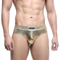 MetroMaleWear metal hip brief gold 5503-21 gold metallic briefs with sleek shiny finish and branded waistband
