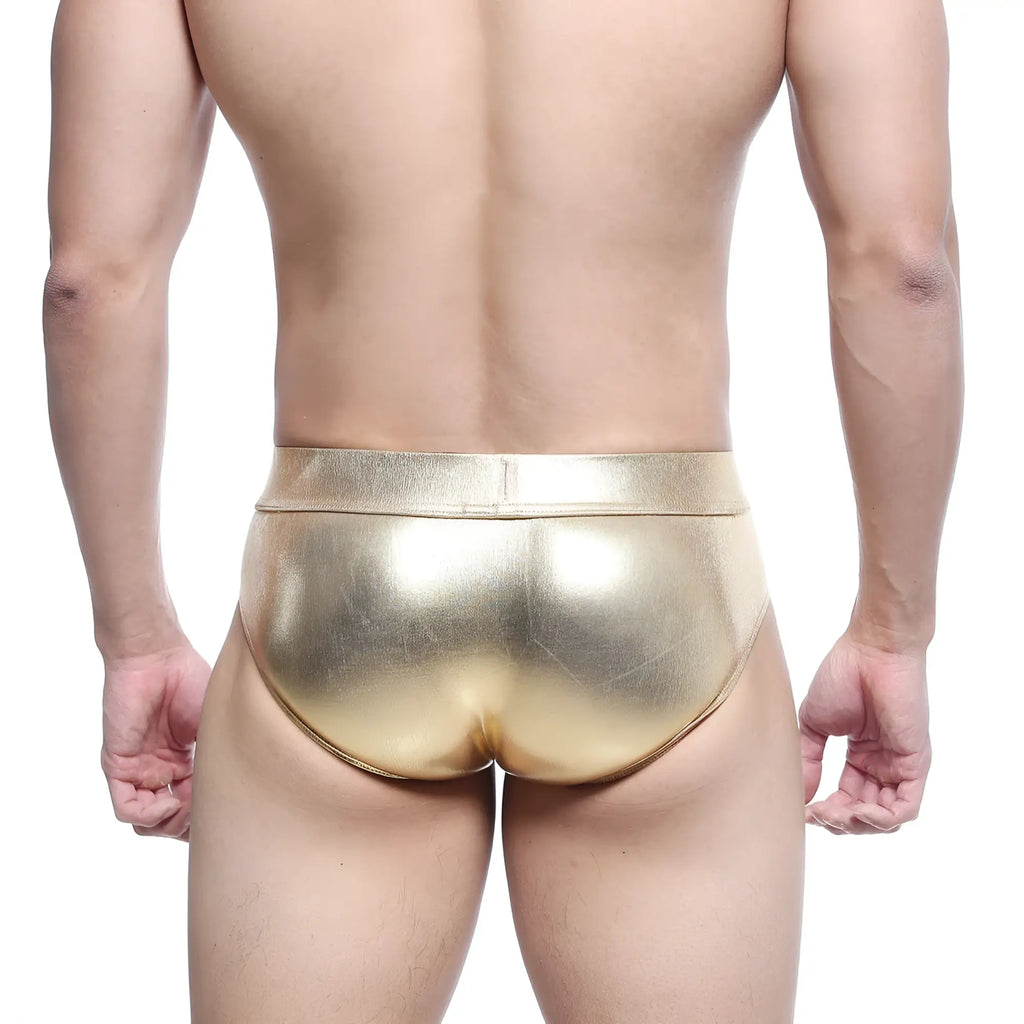Shiny gold metallic briefs metal hip brief gold 5503-21 by MetroMaleWear with a sleek form-fitting design