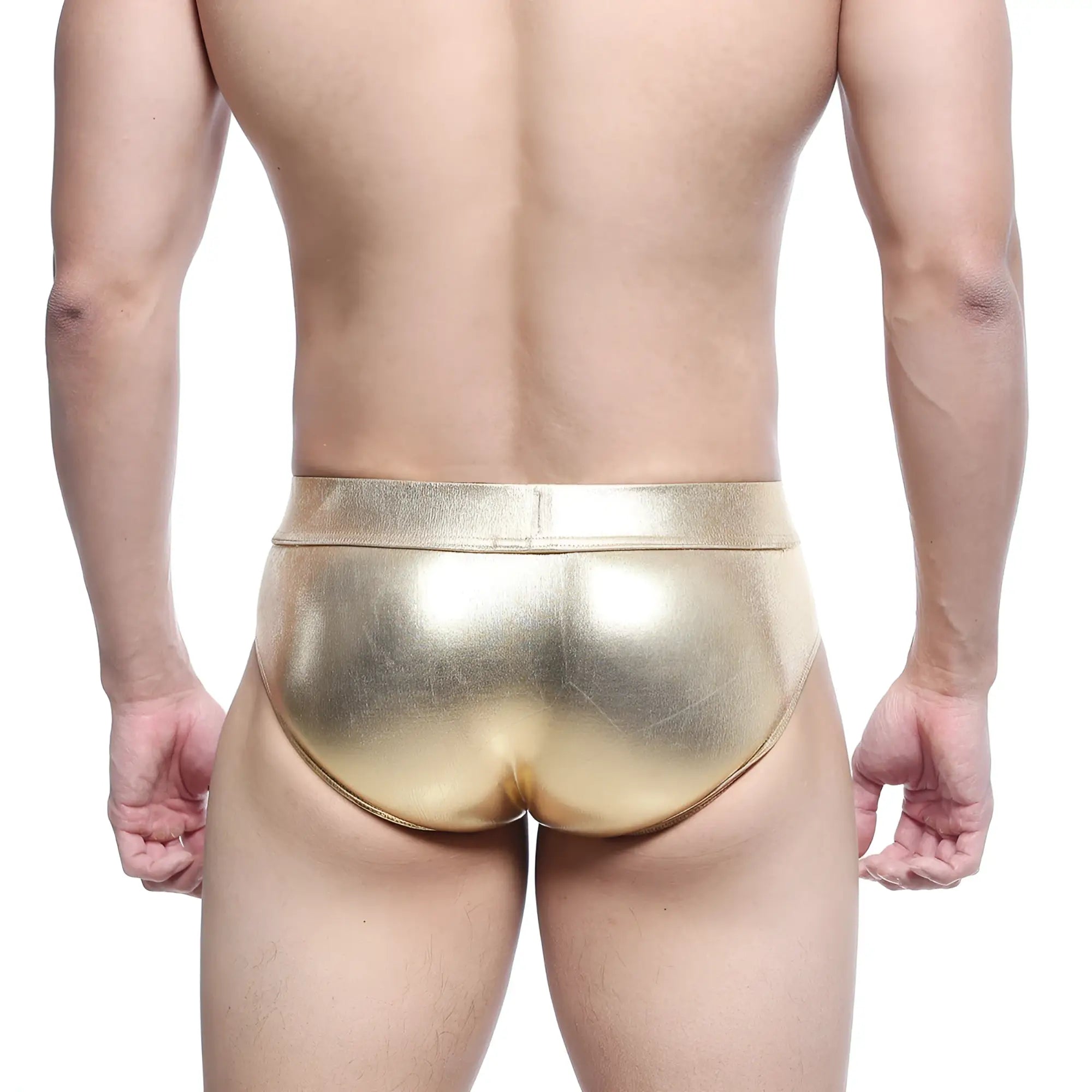 Shiny gold metallic briefs metal hip brief gold 5503-21 by MetroMaleWear with a sleek form-fitting design