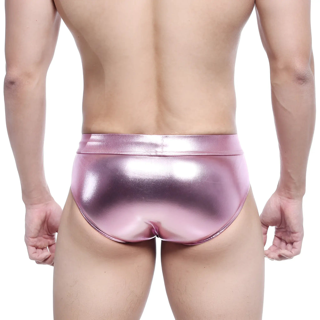 Metro male wear metal hip brief pink 5503-02 shiny pink metallic men’s underwear front view
