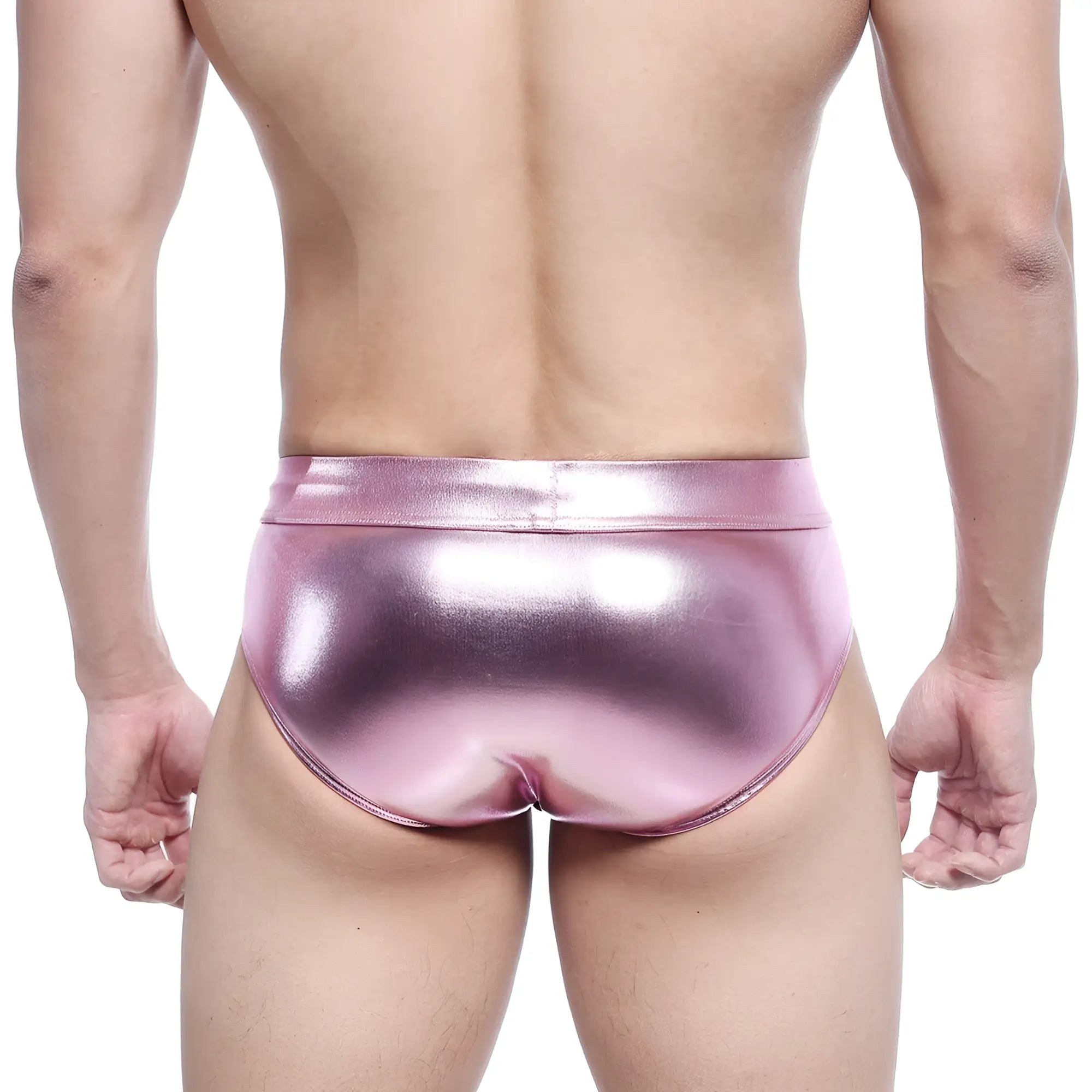 Metro male wear metal hip brief pink 5503-02 shiny pink metallic men’s underwear front view