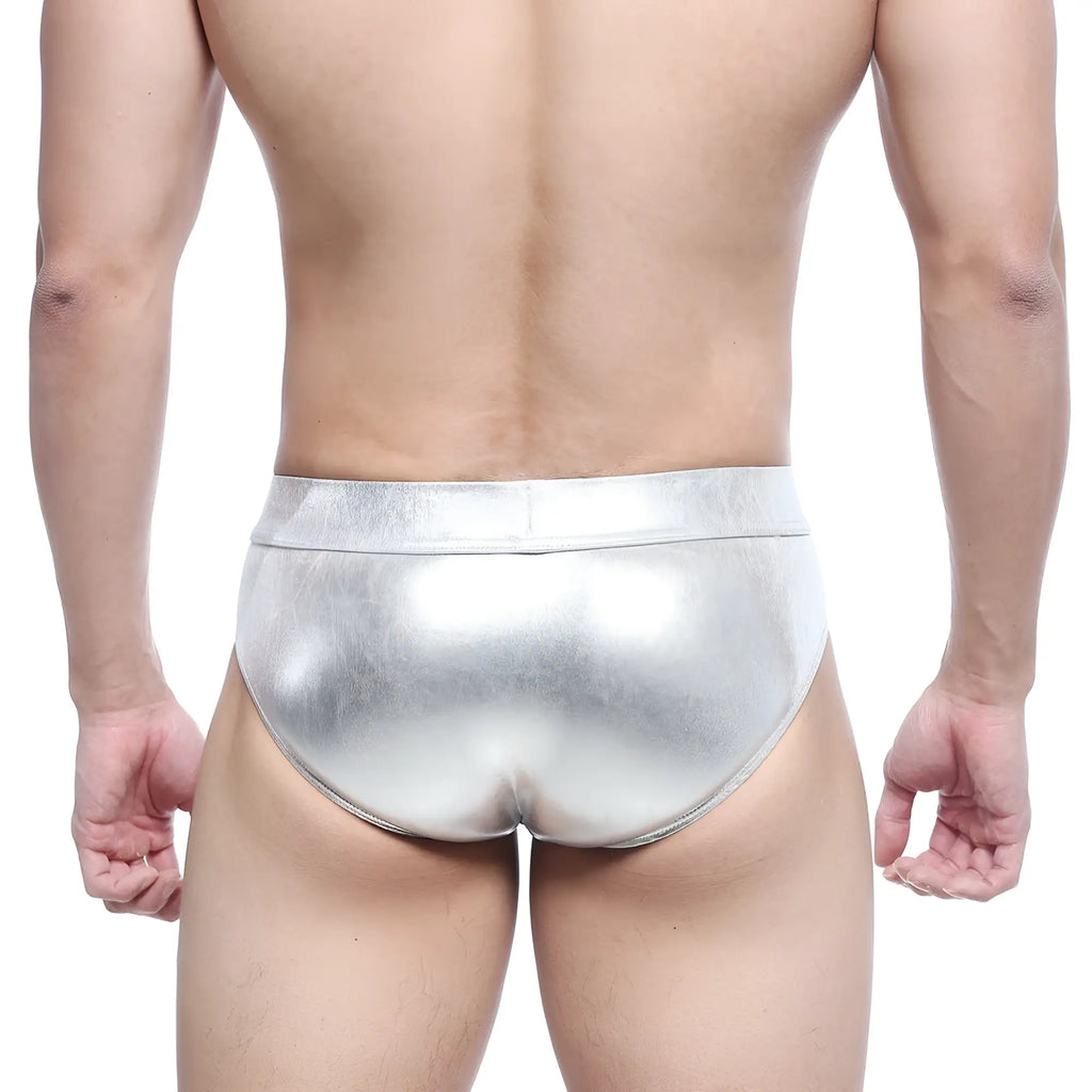 MetroMaleWear metal hip brief silver 5503-01 shiny silver metallic sleek form-fitting design front view