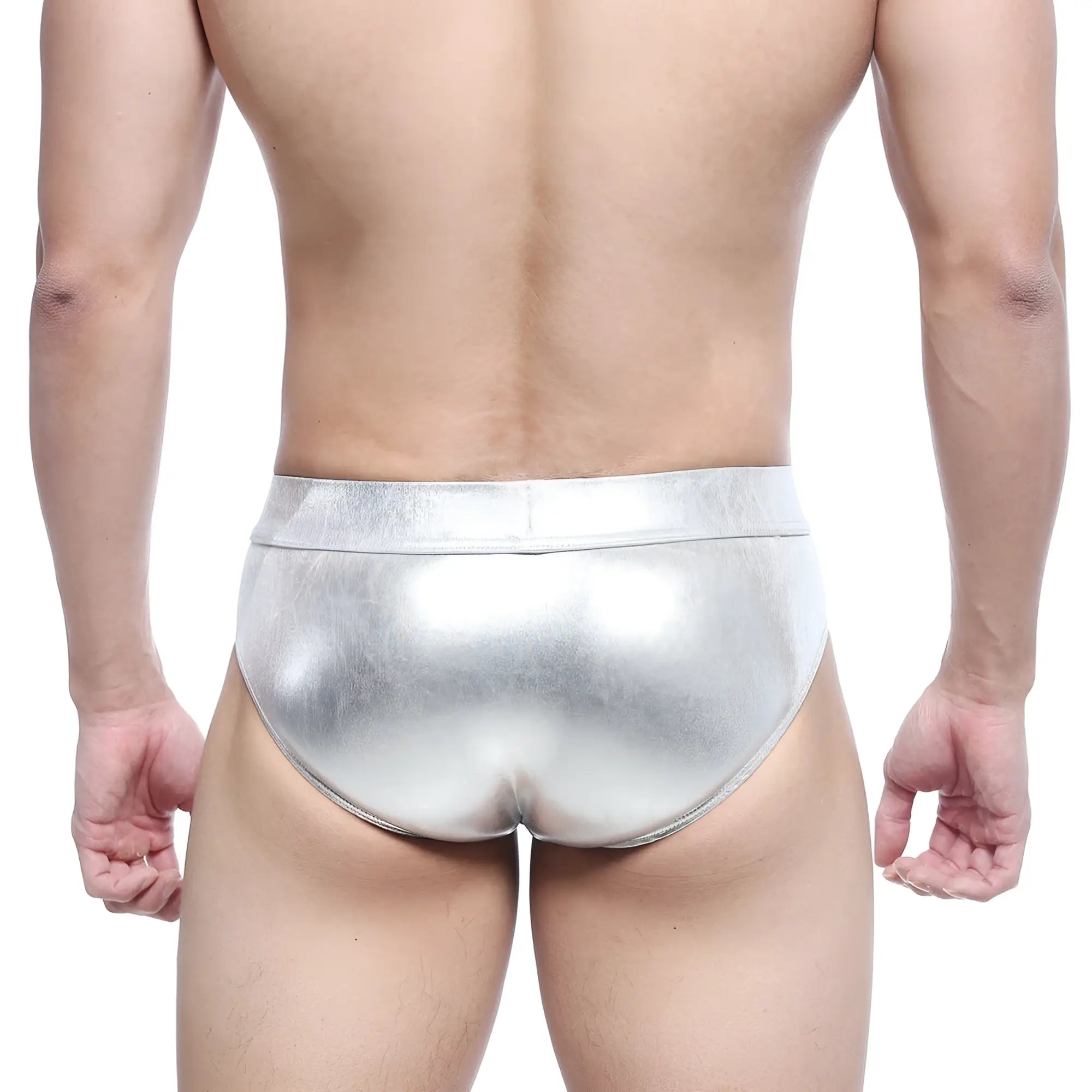 MetroMaleWear metal hip brief silver 5503-01 shiny silver metallic sleek form-fitting design front view