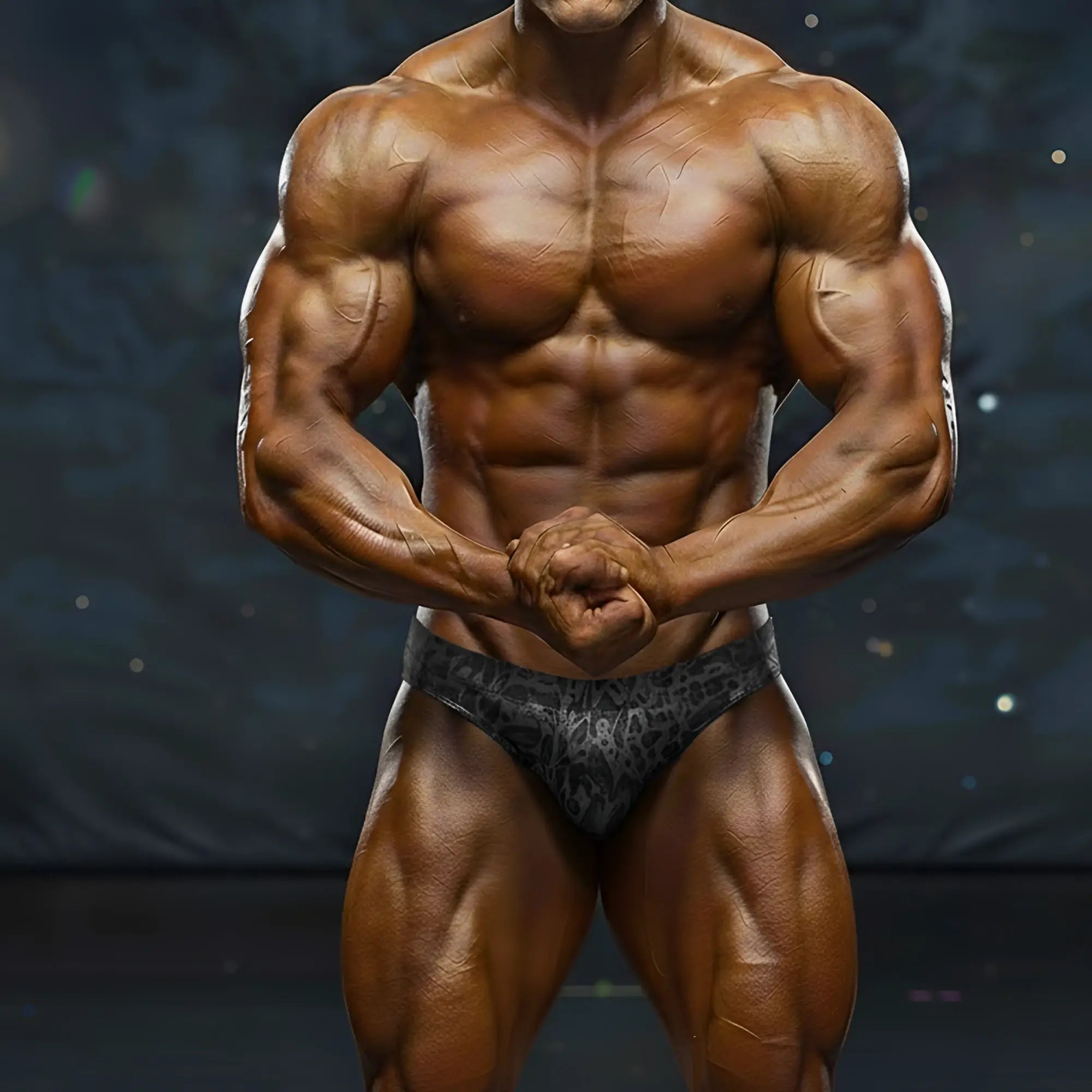 A dark gray metro male wear metro muscle wear basic competition suit brief with a subtle intricate athletic pattern