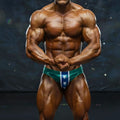 Teal and white star-patterned competitive bodybuilding briefs from metroMalewear metroMuscleWear green star 4974-17
