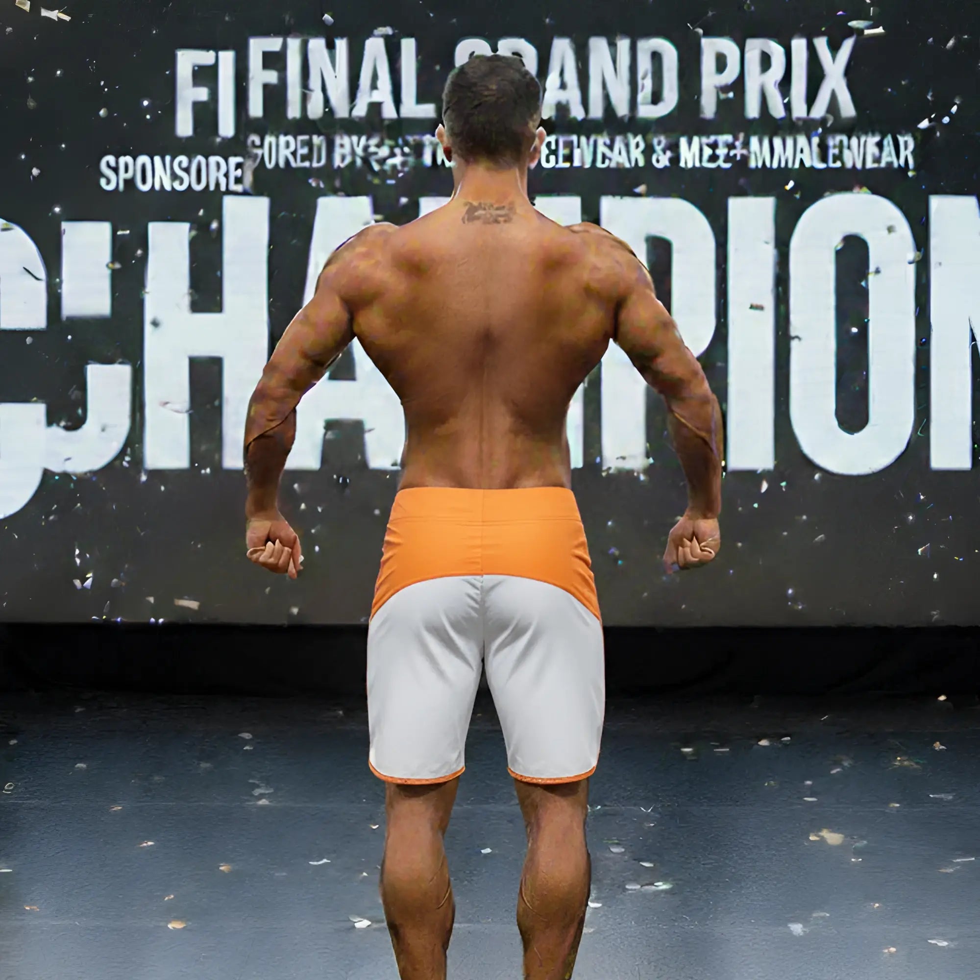 Metro malewear metro musclewear cordoba physique board short in orange and white with contrasting orange waistband