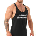 Black metro musclwear gym tank top m1027-20 with white logo and text for workout and casual wear