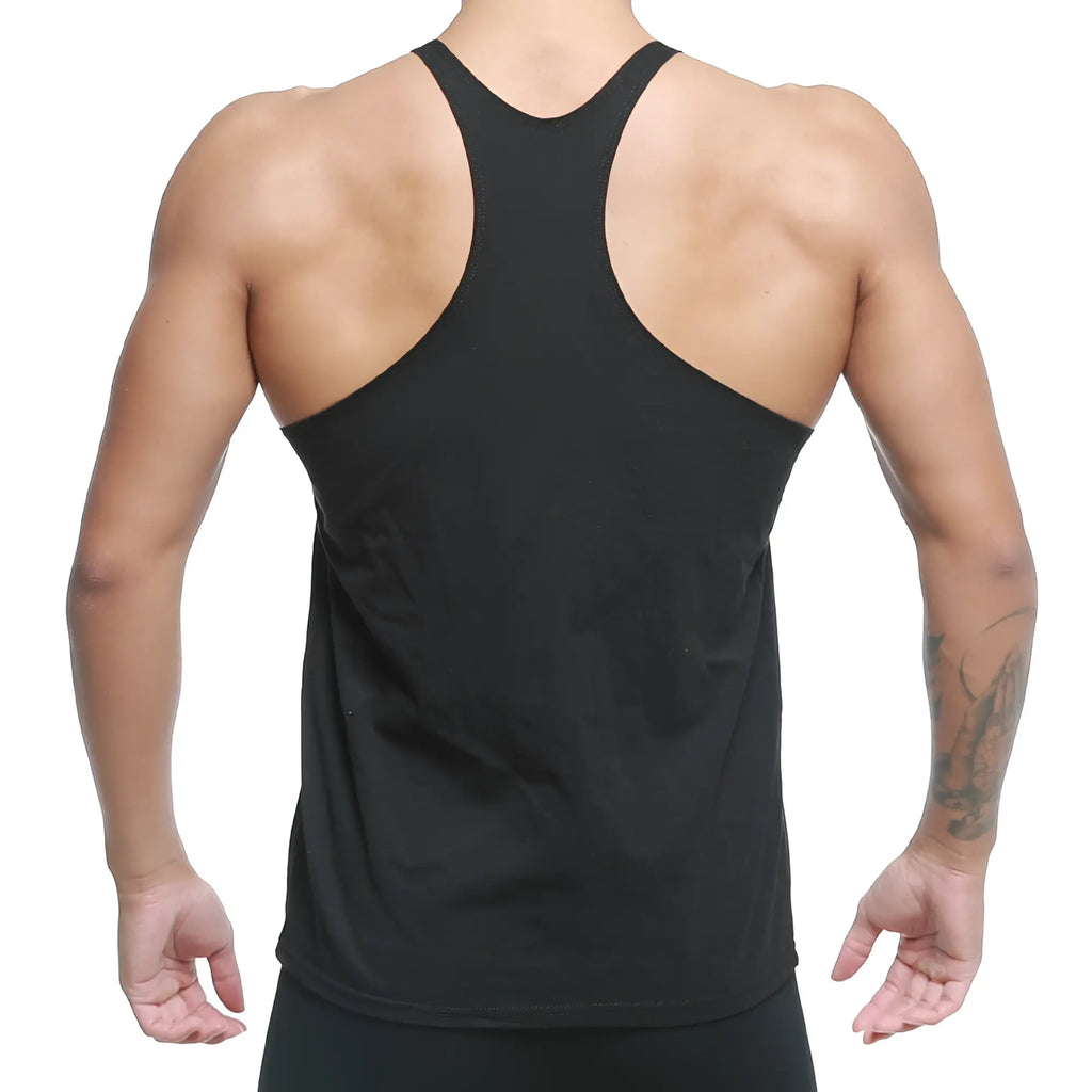 Black metroMuscleWear gym tank top with sleek form-fitting design and racerback style for active workouts