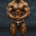 Black and copper-trimmed MetroMaleWear Hudson bodybuilding briefs with gold bull emblem for competition use