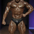 Black metroMuscleWear muscle competition suit briefs with a geometric patterned waistband by MetroMaleWear