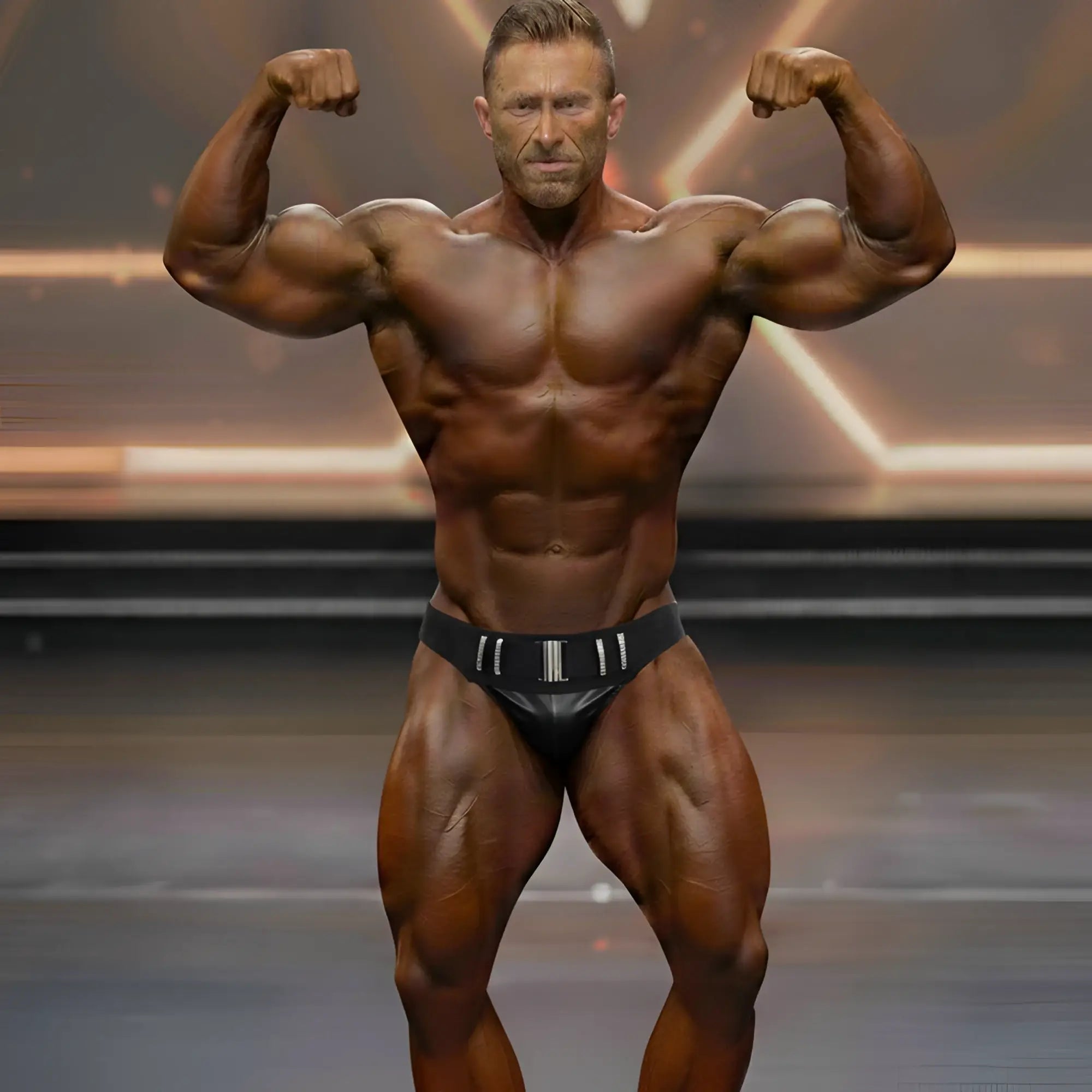 Black leather briefs with white vertical stripes on waistband from MetroMaleWear MetroMuscleWear Giorgio 4700-20