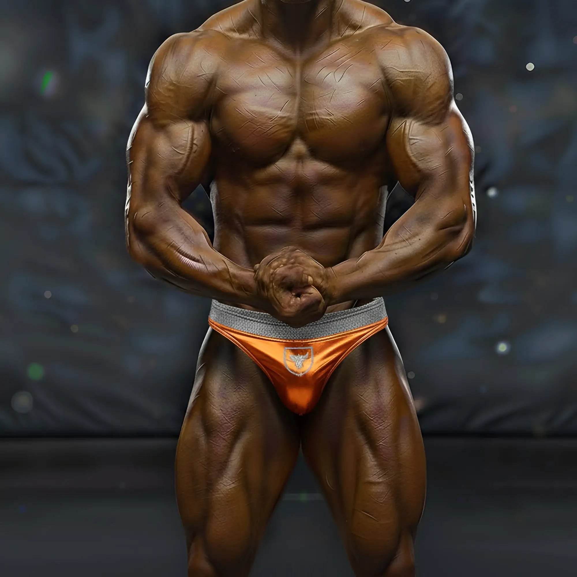 Orange athletic briefs with gray waistband and small white logo by metromalewear metro musclewear muscle trunk ochre 4700-14
