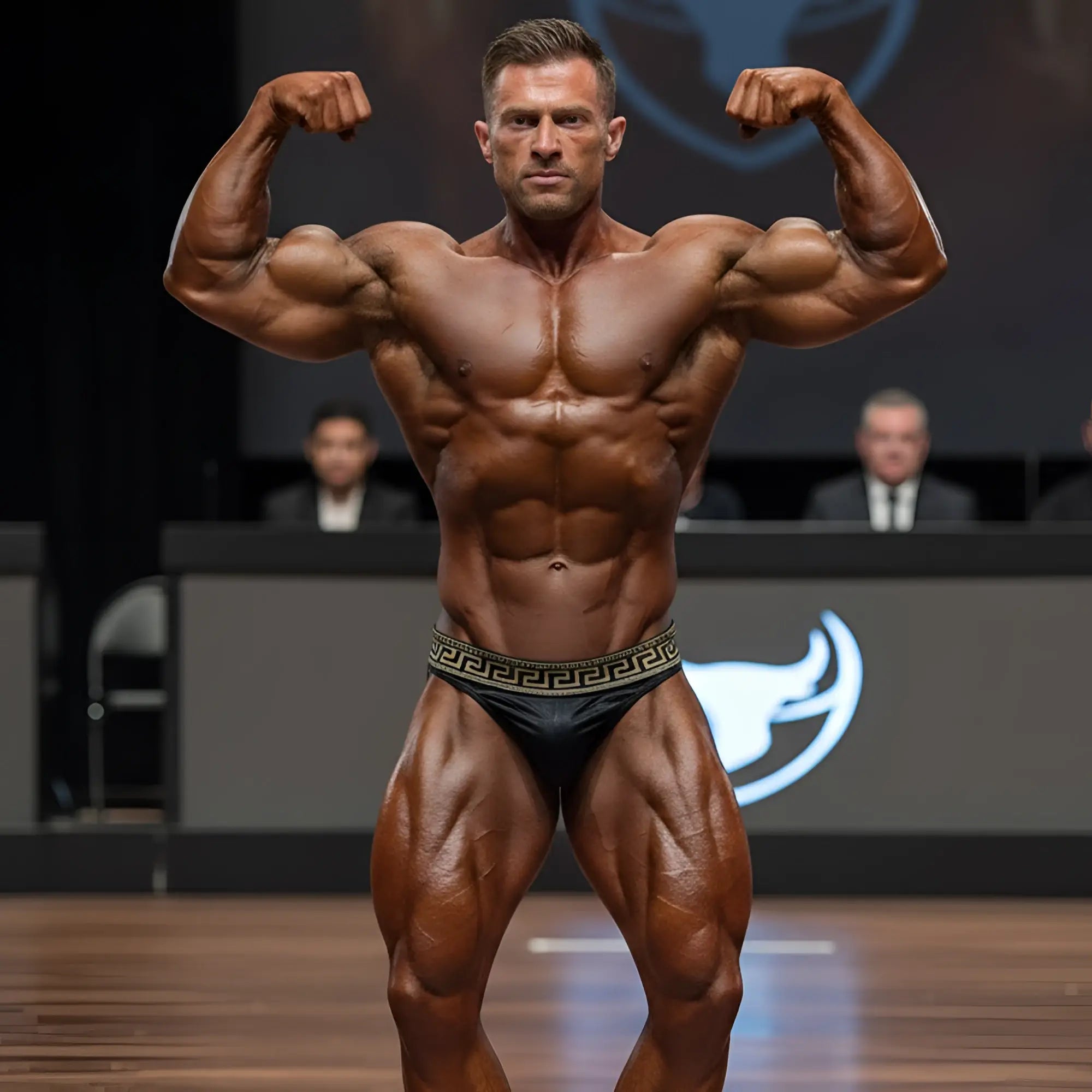 Black briefs with gold greek key pattern trim from Metromalewear MetroMuscleWear Muscle Trunk Spirit 4700-61
