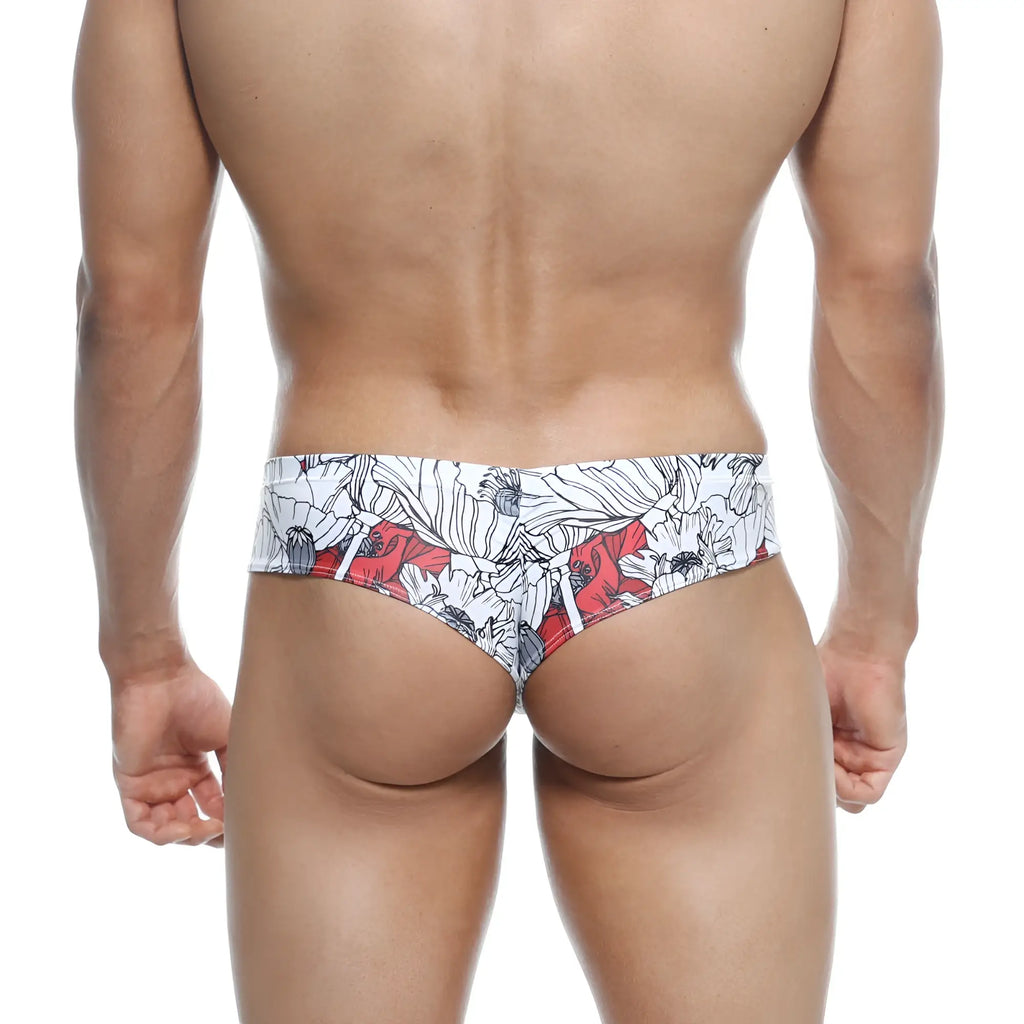 Metro male wear micro cheek escobar 2027-09 red and white floral patterned men’s briefs showing front side