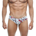 MetroMalewear micro cheek Escobar 2027-09 white and red floral-patterned men’s briefs with bold graphic design