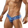 Blue and white geometric patterned men’s briefs with bold hexagonal design from MetroMaleWear Micro Cheek Honeycomb 2027-61