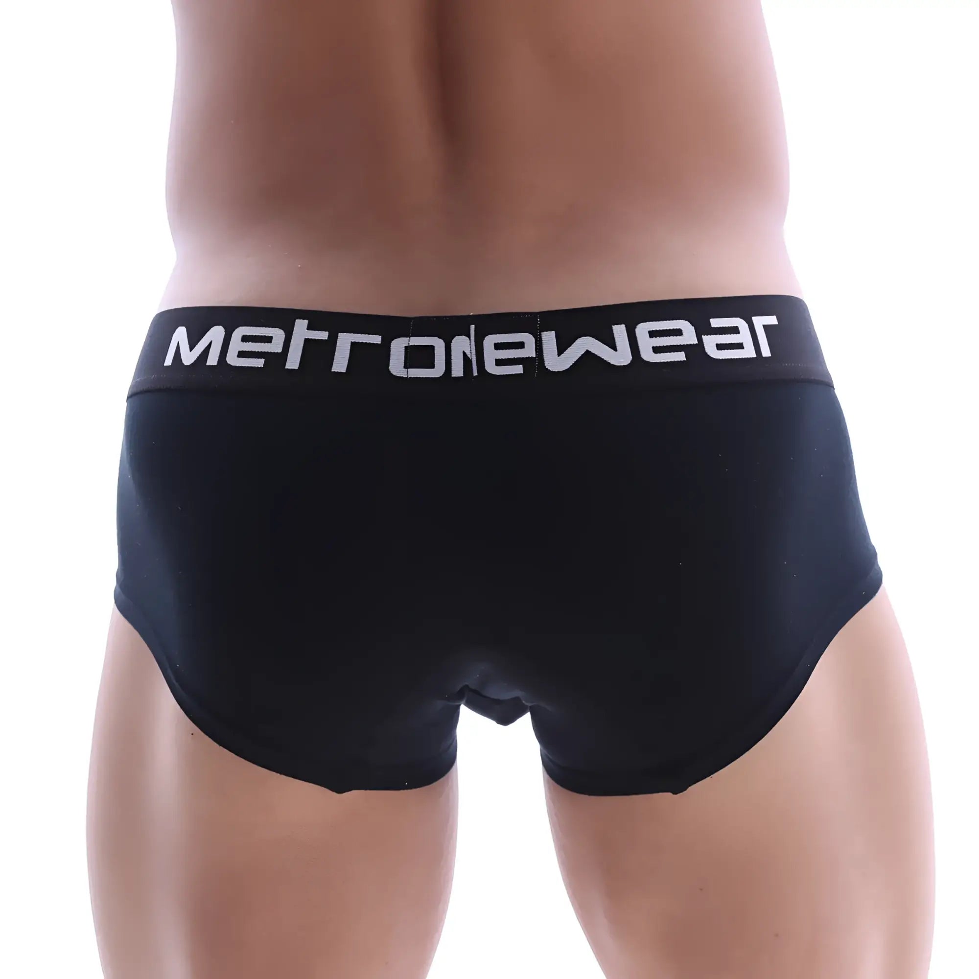 Black metronewear micro mini boxer briefs with white logo waistband designed for core comfort and support