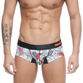 White briefs metro malewear micro mini boxer escobar 7013-03 with bold red and black floral pattern and black waistband
