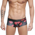 Black metroMalewear micro mini boxer briefs with bold red lipstick print and anony waistband for men
