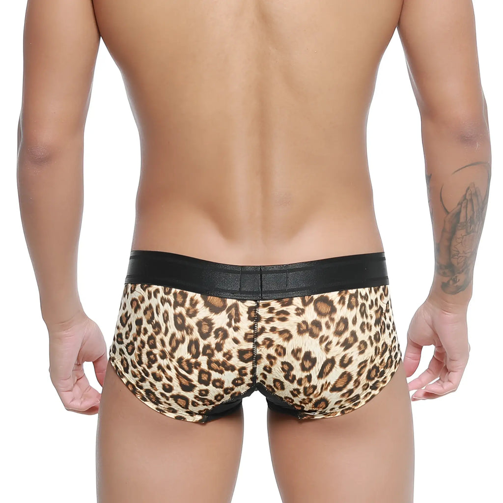 MetroMalewear micro mini boxer briefs leopard print with black elastic waistband for stylish comfort