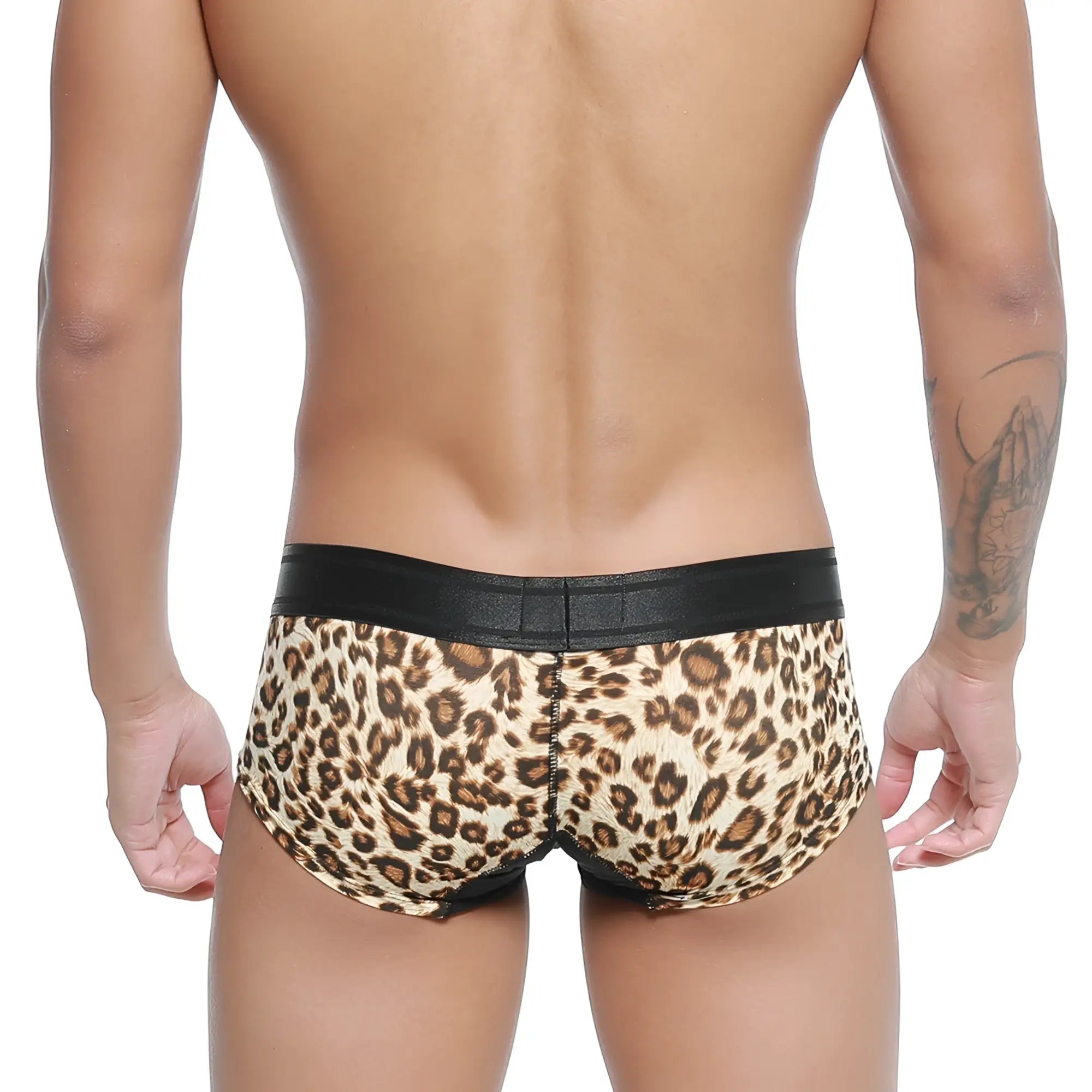MetroMalewear micro mini boxer briefs leopard print with black elastic waistband for stylish comfort