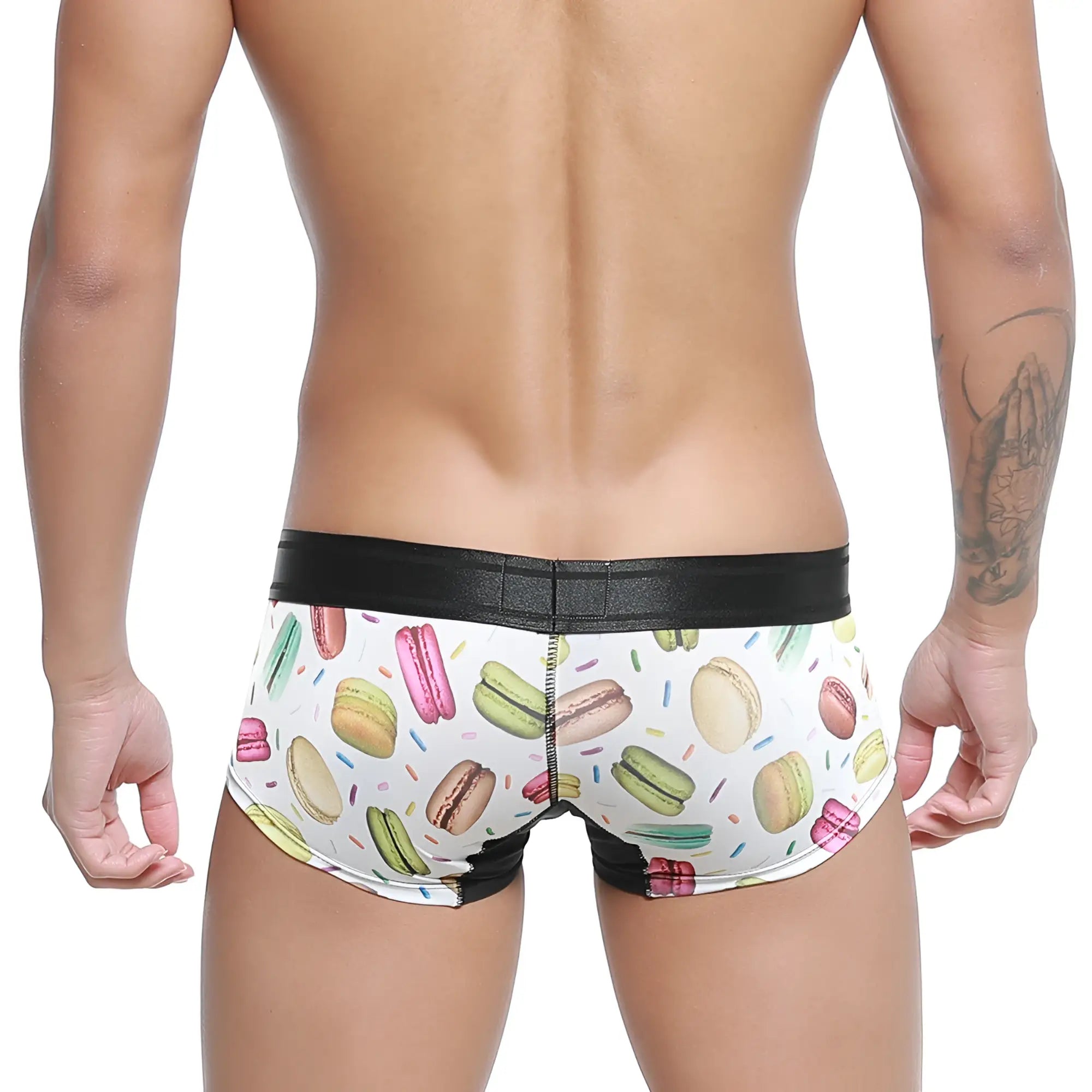 White briefs metro male wear micro mini boxer macaron 7013-32 with colorful macaron pattern and black waistband