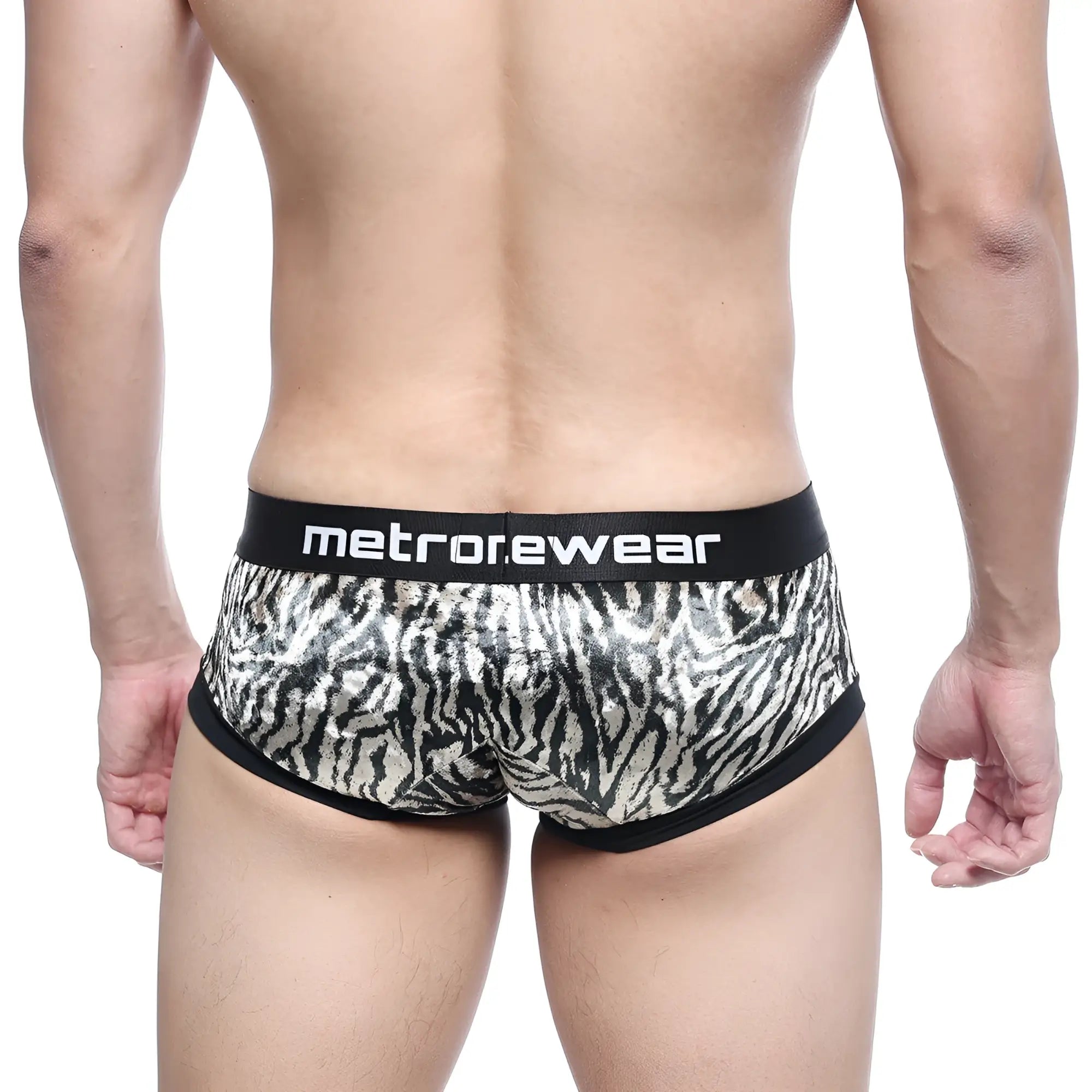 Metrorewear black and silver zebra print micro mini boxer briefs with black elastic waistband natural 7016-60