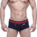 MetroMaleWear micro mini boxer briefs navy blue with red trim and small white logo on waistband in soft breathable fabric