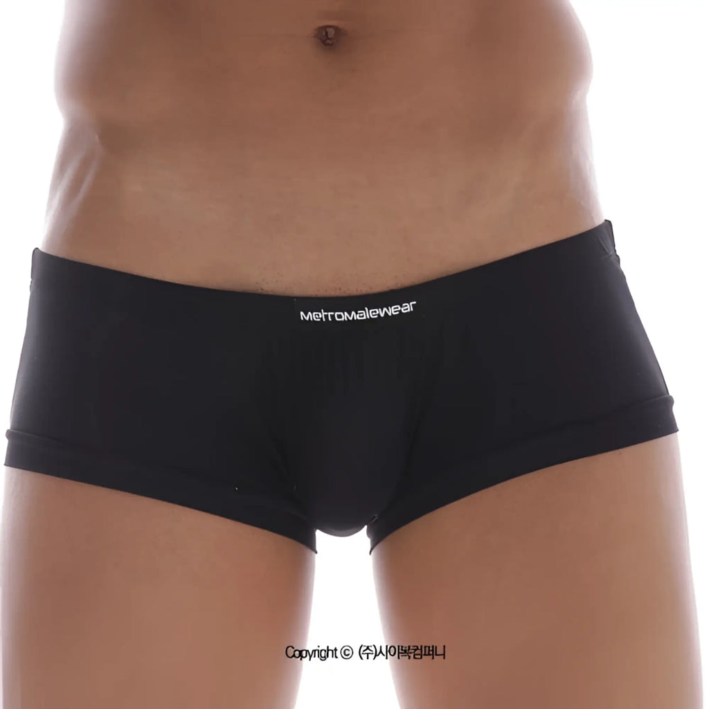 Black slim form-fitting microfiber briefs with metromalewear logo on waistband metro malewear boxster 2010-20