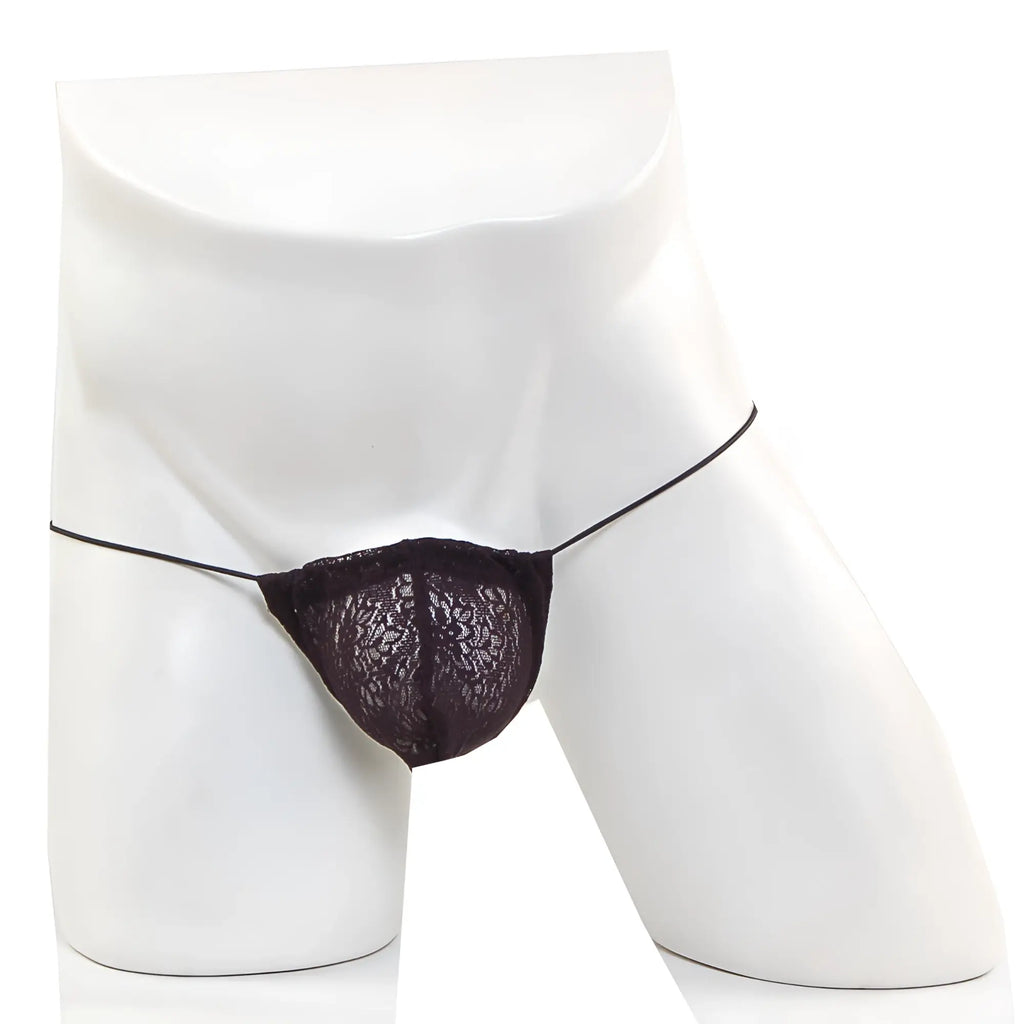 Black lace thong with thin elastic straps made of microfiber from metropolitanwear model 2015-48 in black