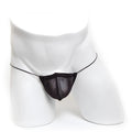 Black mesh thong with thin elastic straps made of microfiber by MetroMaleWear in black color for stylish wear