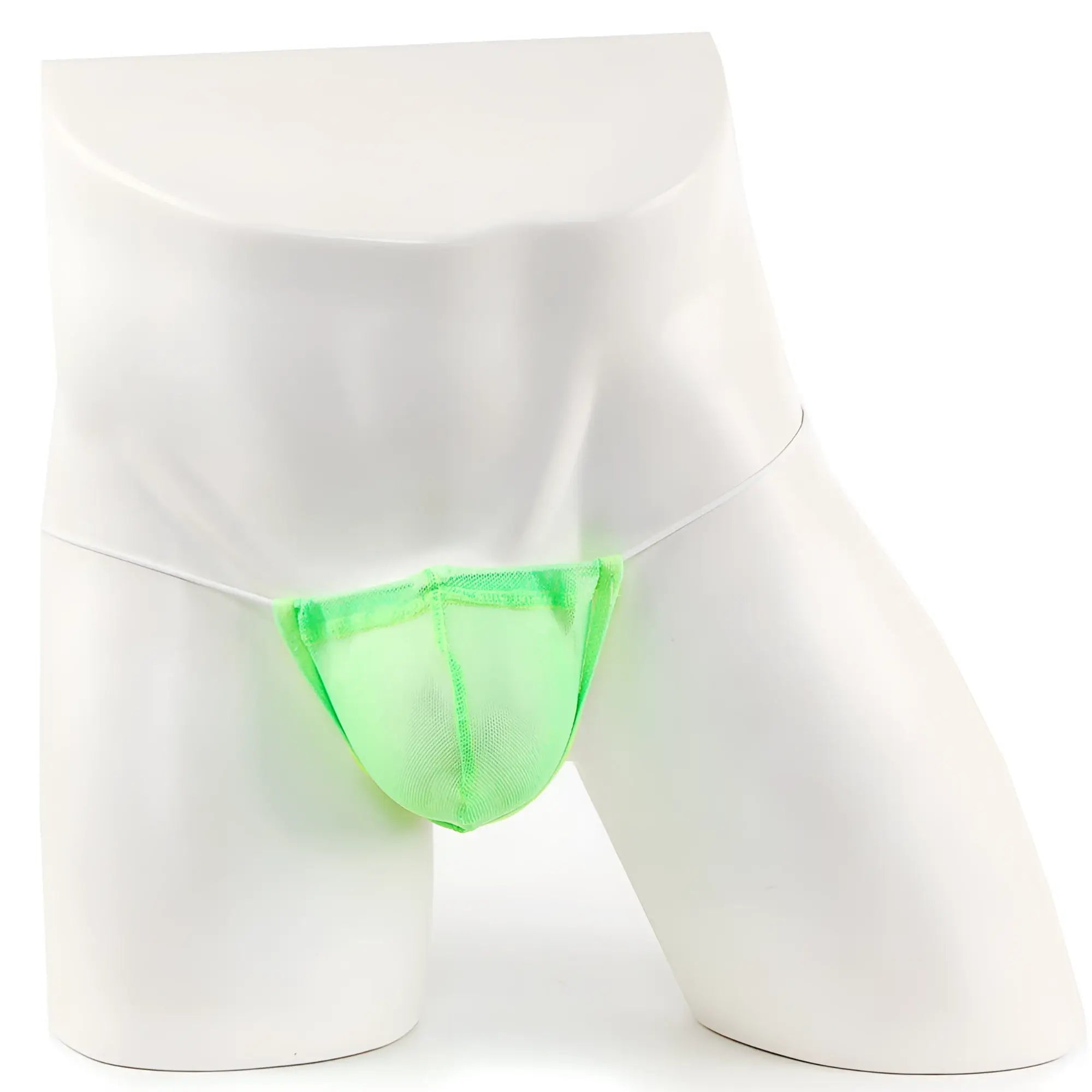 Bright neon green microfiber mesh briefs displayed on a white mannequin from MetroMaleWear G Lime 2015-40 collection