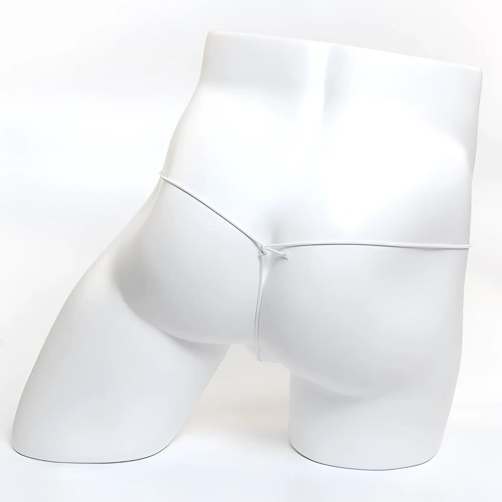 White men’s microfiber briefs with red mesh and thin silver toned elastic waistband from metromalewear