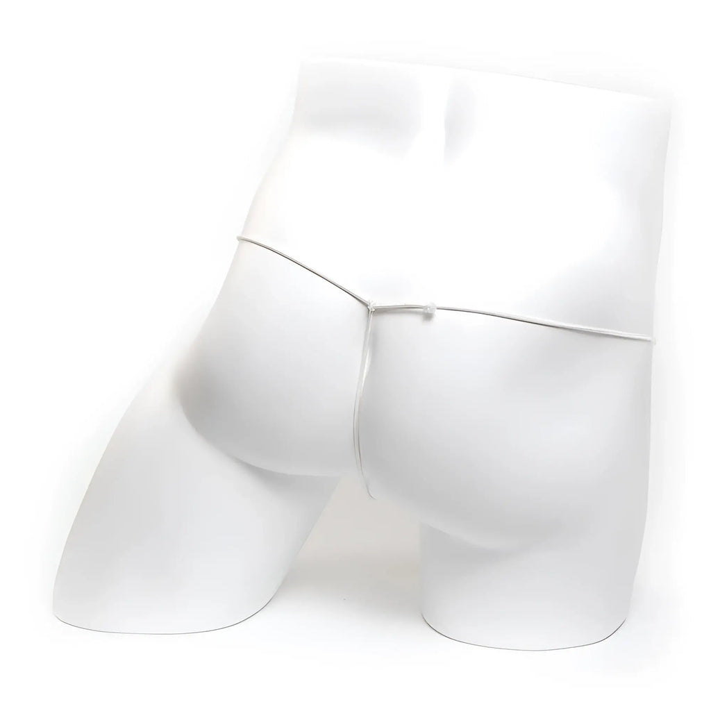 MetroMaleWear silver metal chain belt made of metal worn around the waist on a white mannequin