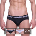 Black microfiber hip briefs with white metromalewear logo on waistband two pack for comfortable everyday wear