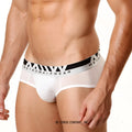 White microfiber mesh hip briefs with black and white metromalewear branded waistband model 5003-00