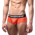 Bright orange microfiber men’s mini boxer briefs with black waistband and metromalewear logo coral 7013-13