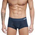MetroMaleWear microfiber trunk dark blue navy stretch cotton briefs with white logo on waistband front side view