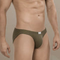 Metro male wear milano bikini green 5103-m26 olive green striped men’s underwear with branded waistband label