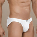 White ribbed briefs with a silver rectangular brand tag on the waistband metroMaleWear Milano bikini 5103-M28