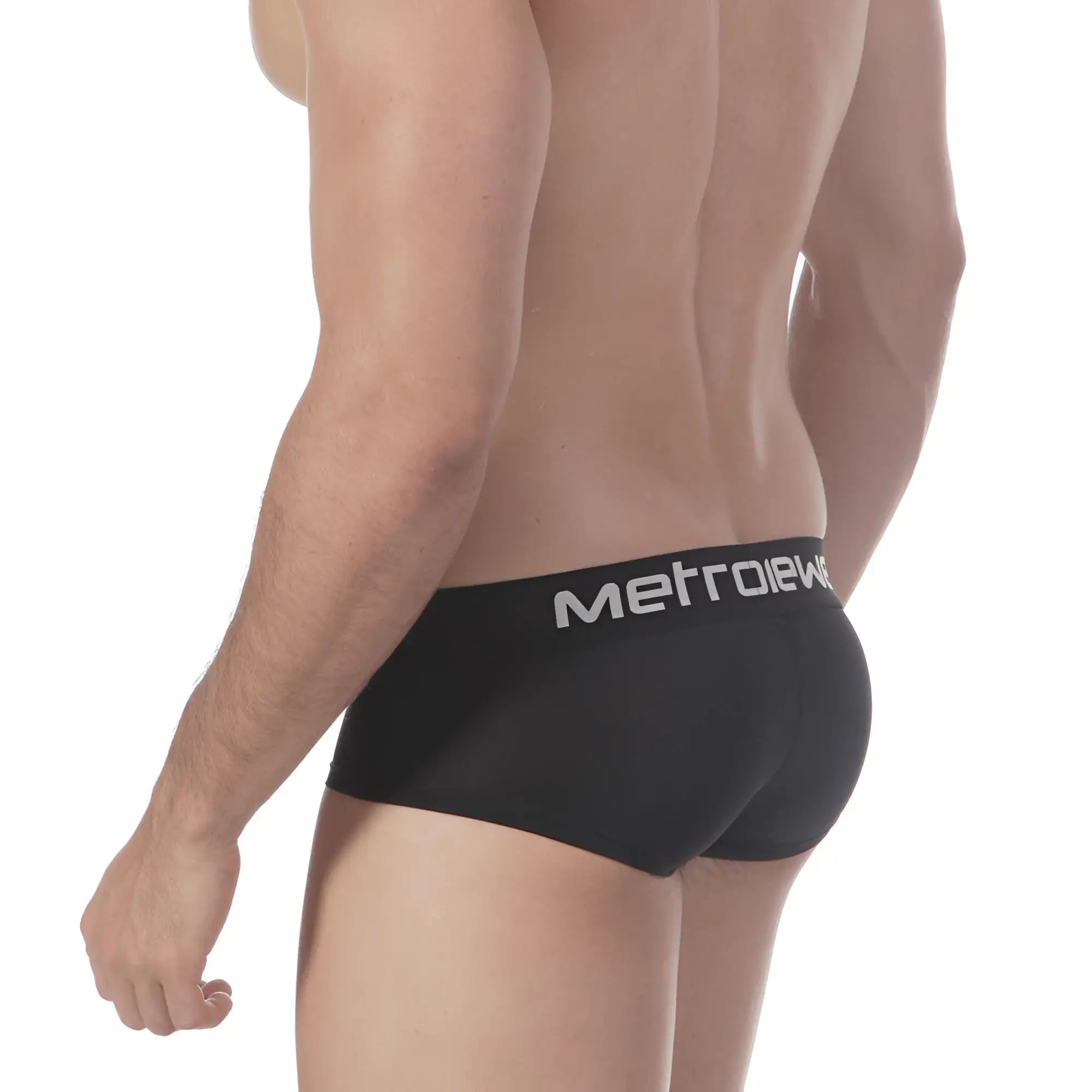 Black metroeuro mens briefs mini cheek boxer with white logo waistband in soft breathable fabric for daily wear