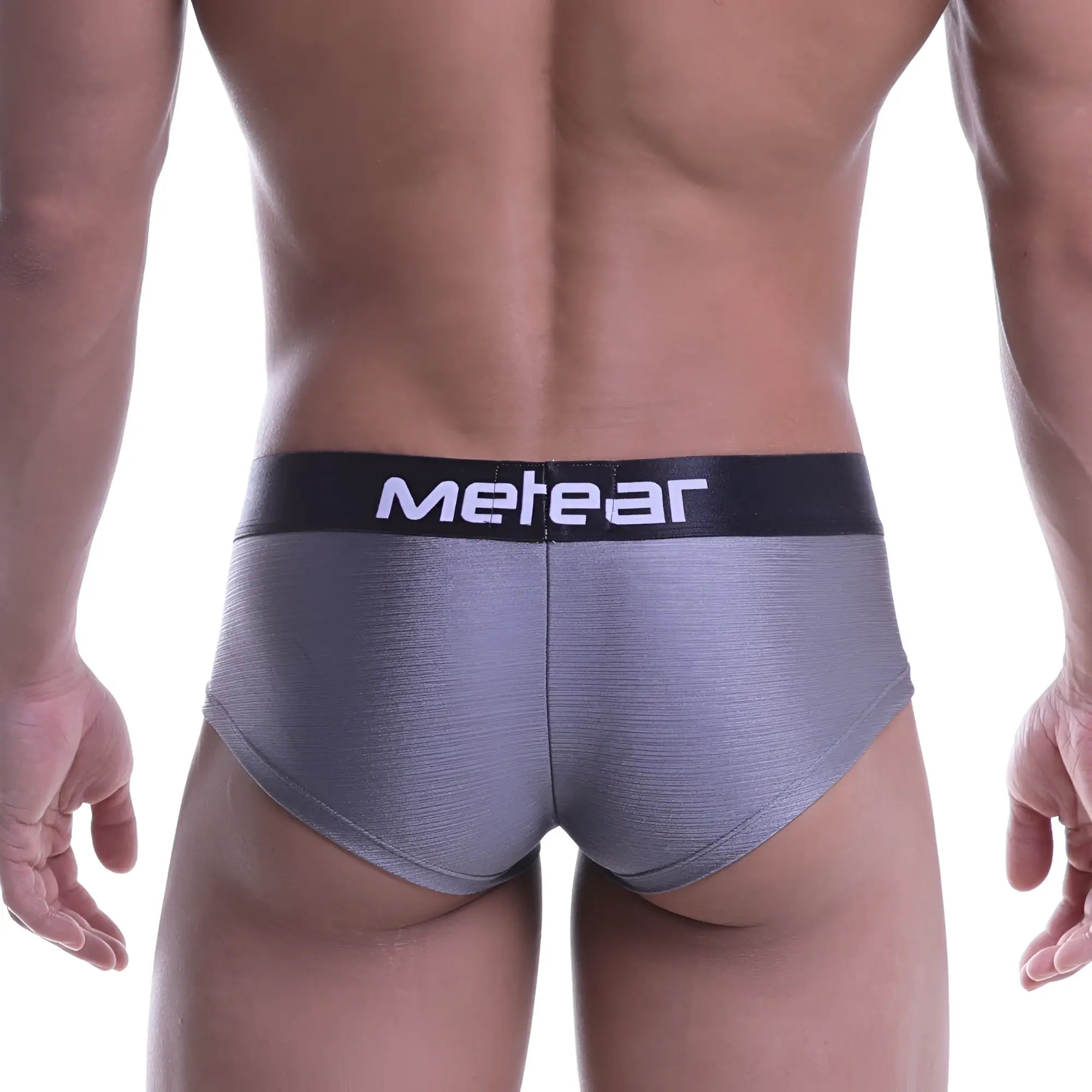 Metro malewear mini cheek boxer briefs metal gray with gray metallic texture and black waistband with metear logo