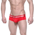 Red metro malewear mini cheek boxer briefs with white logo waistband designed for comfort and style