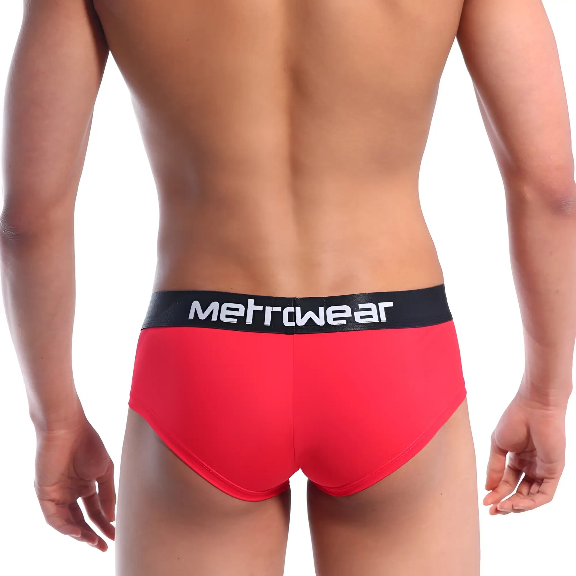 Red men’s briefs metro male wear mini cheek boxer valentine red 2025 black waistband with metrwear logo in white