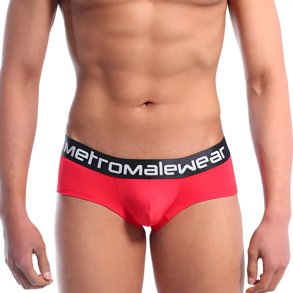 Metro malewear mini cheek boxer valentine red 2025 12 red briefs with black waistband and white logo
